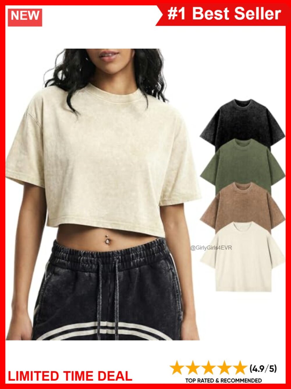 100% Cotton Cropped T-Shirts Oversized Acid Wash Crew Neck Set
